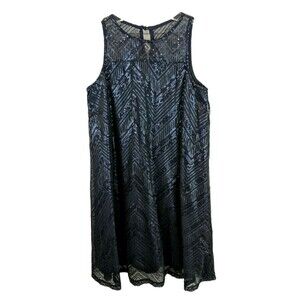 GB Girls Sleeveless Sequin Shift Dress  Size M  NWOT  Navy Chevron Pattern